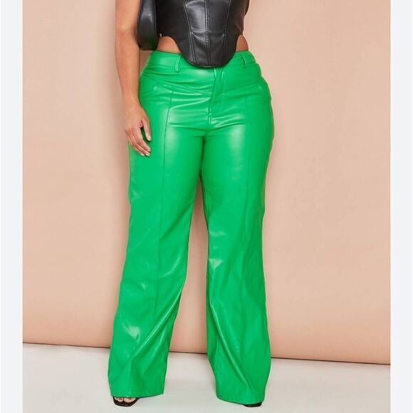 NWT Pretty Little Thing Faux Leather Wide Leg Trousers - Picture 1 of 9